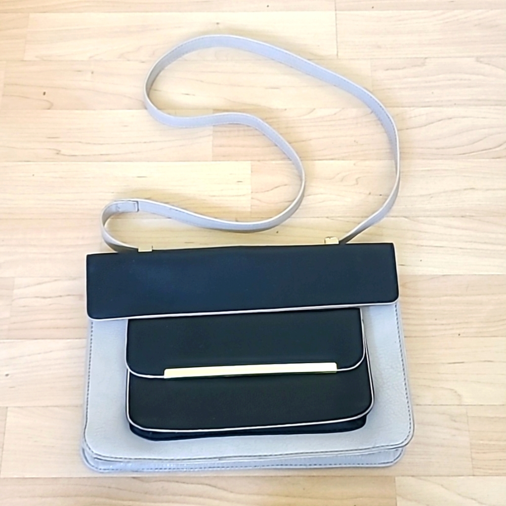 RETRO CROSSBODY Classic PURSE By Metaphor Beige/Black  11" x 8"